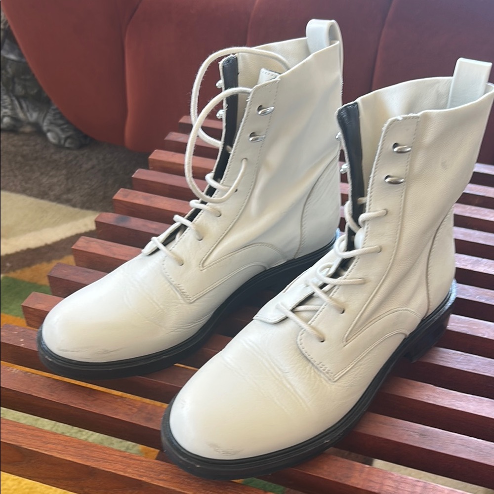 rag & bone Off-White Leather Slayton Combat Boots